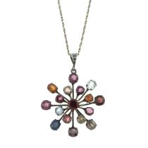 Late Victorian multi-gem pendant with chain