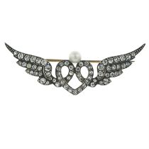 Early 20th century silver colourless paste & imitation pearl brooch