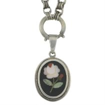 Late 19th century pietra dura pendant with chain
