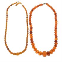 Two amber single-strand necklaces