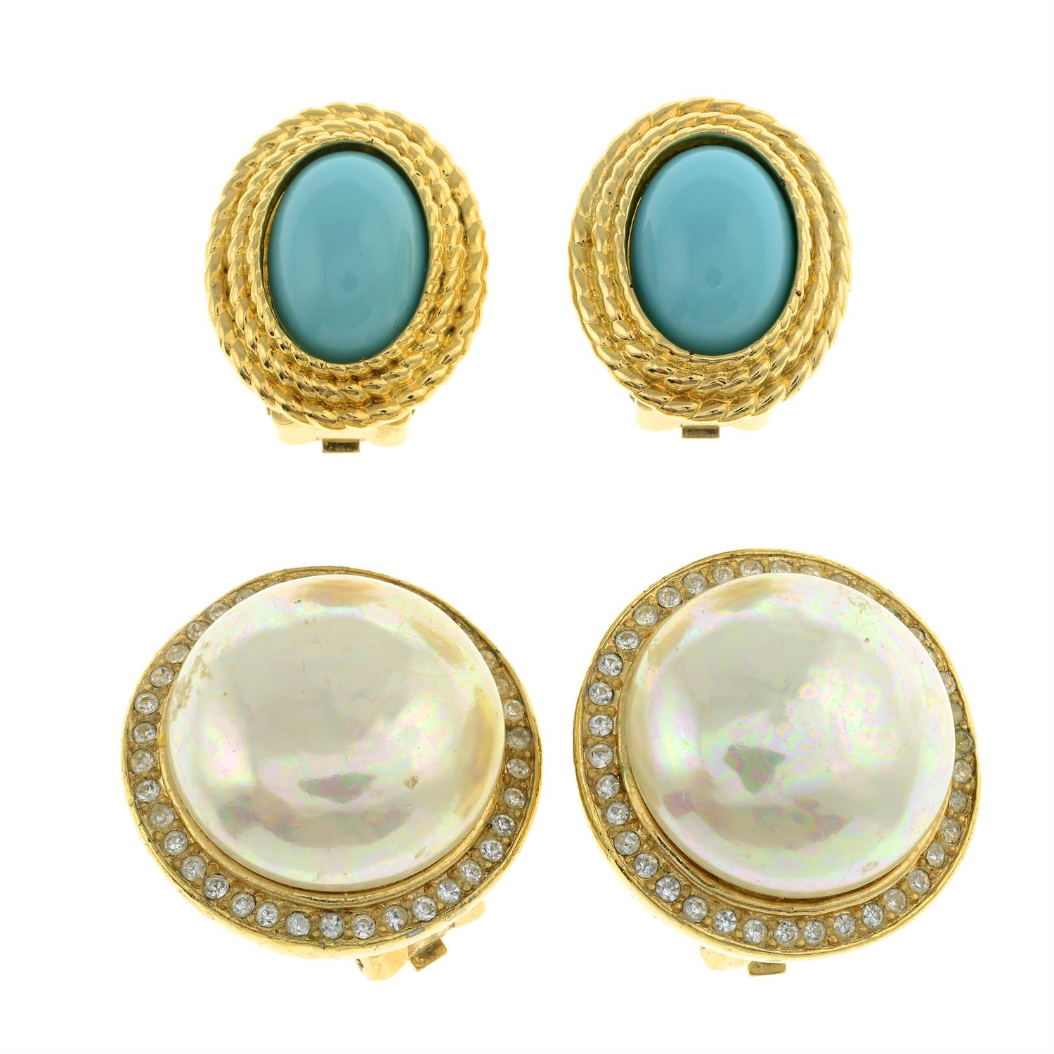 Christian Dior - two pairs of clip on earrings.