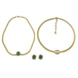 Christian Dior - two necklaces and a pair of clip on earrings.