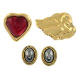 Yves Saint Laurent - two brooches and stud earrings.