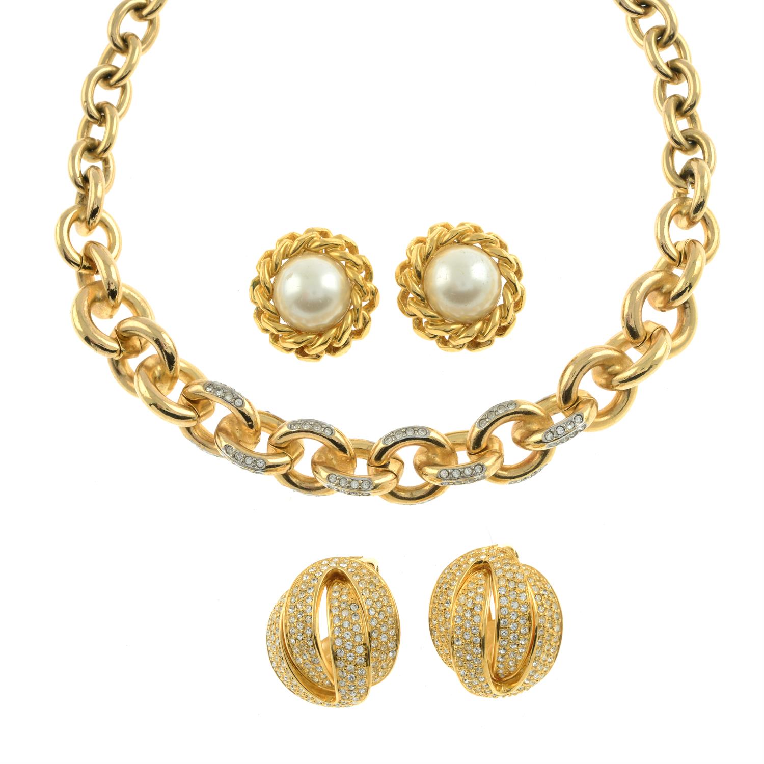 Grossé - two pairs of clip on earrings and necklace.
