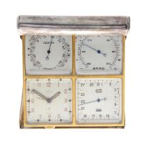 An 8-day calendar weather station desk clock by Angelus, 84mm.