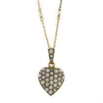 Edwardian split pearl heart pendant with 15ct gold chain