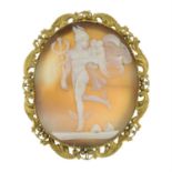 Victorian shell cameo brooch, depicting Hermes holding his two sons