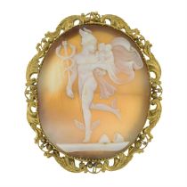 Victorian shell cameo brooch, depicting Hermes holding his two sons