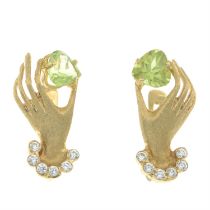 Peridot & colourless gem hand earrings