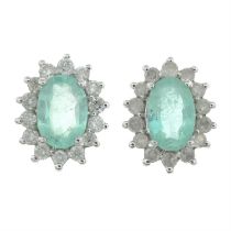 9ct gold emerald & diamond cluster earrings