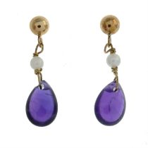 Amethyst & seed pearl drop earrings