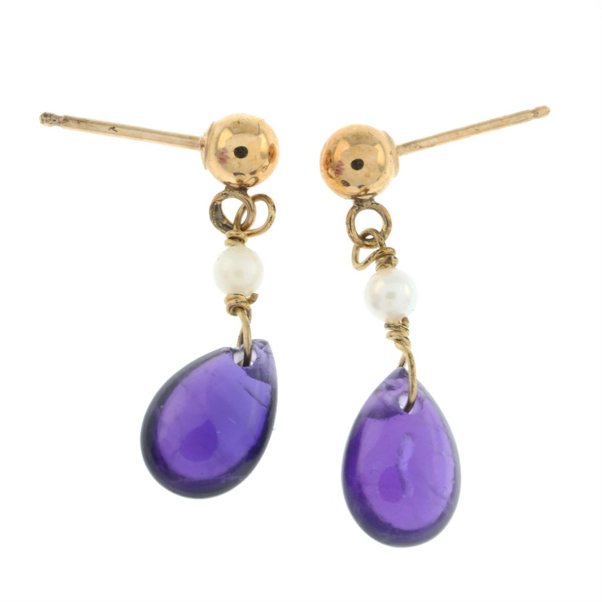 Amethyst & seed pearl drop earrings - Image 2 of 2