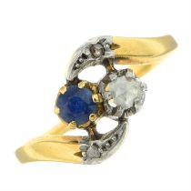 Sapphire & diamond crossover ring