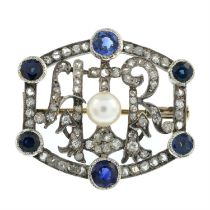Early 20th century gem & diamond brooch