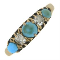 Late Victorian 18ct gold diamond & turquoise ring