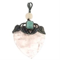 Arts & Crafts rose quartz & amazonite pendant