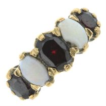 9ct gold garnet & opal five-stone ring