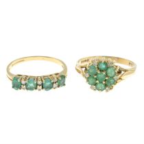 Two 9ct gold emerald & diamond rings