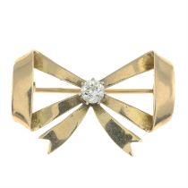 Diamond accent bow brooch