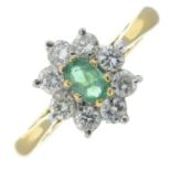 18ct gold emerald & diamond cluster ring