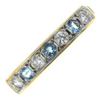 18ct gold diamond & blue gem half eternity ring