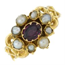 Victorian garnet & split pearl ring