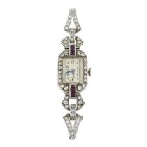 Art Deco diamond & ruby cocktail watch
