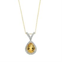 18ct gold citrine & diamond pendant, with chain