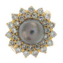 Cultured pearl & diamond cluster ring
