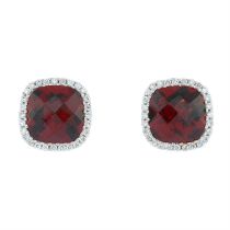 18ct gold garnet and diamond stud earrings