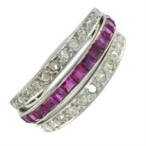 950 palladium ruby,sapphire & diamond full eternity ring (4.6g