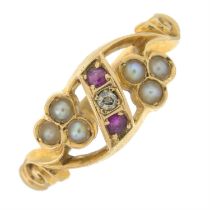 Edwardian18ct gold ruby, split pearl & diamond ring