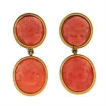 Early 19th century gold coral cameo earrings