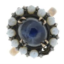 Star sapphire & split pearl ring