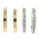 Two pairs of 9ct gold hoop earrings