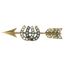 Late 19th century split pearl & rose-cut diamond arrow brooch