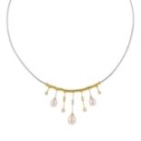 18ct gold diamond & cultured pearl fringe necklace