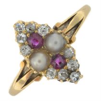Victorian split pearl, ruby & diamond ring