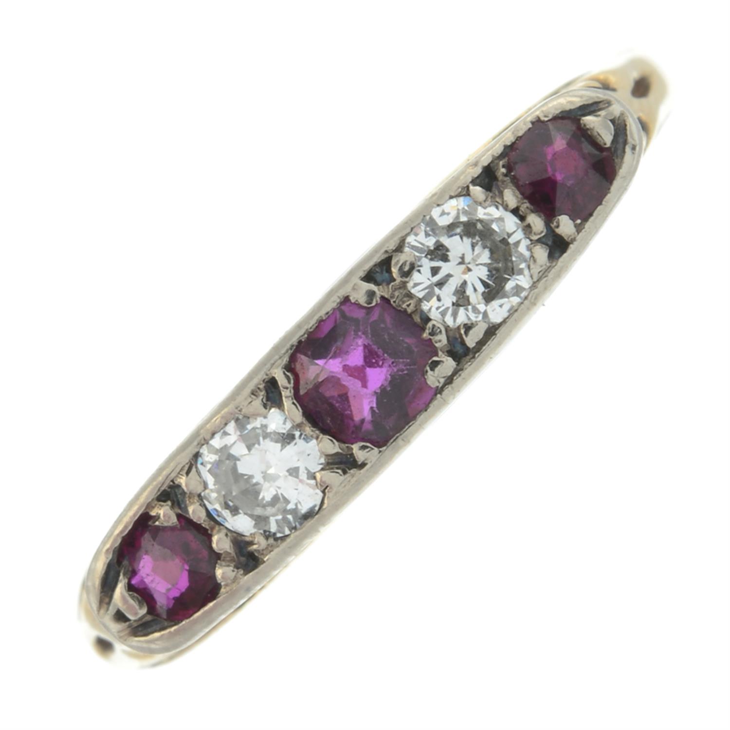 Ruby & diamond five-stone ring