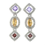 9ct gold gem cluster earrings