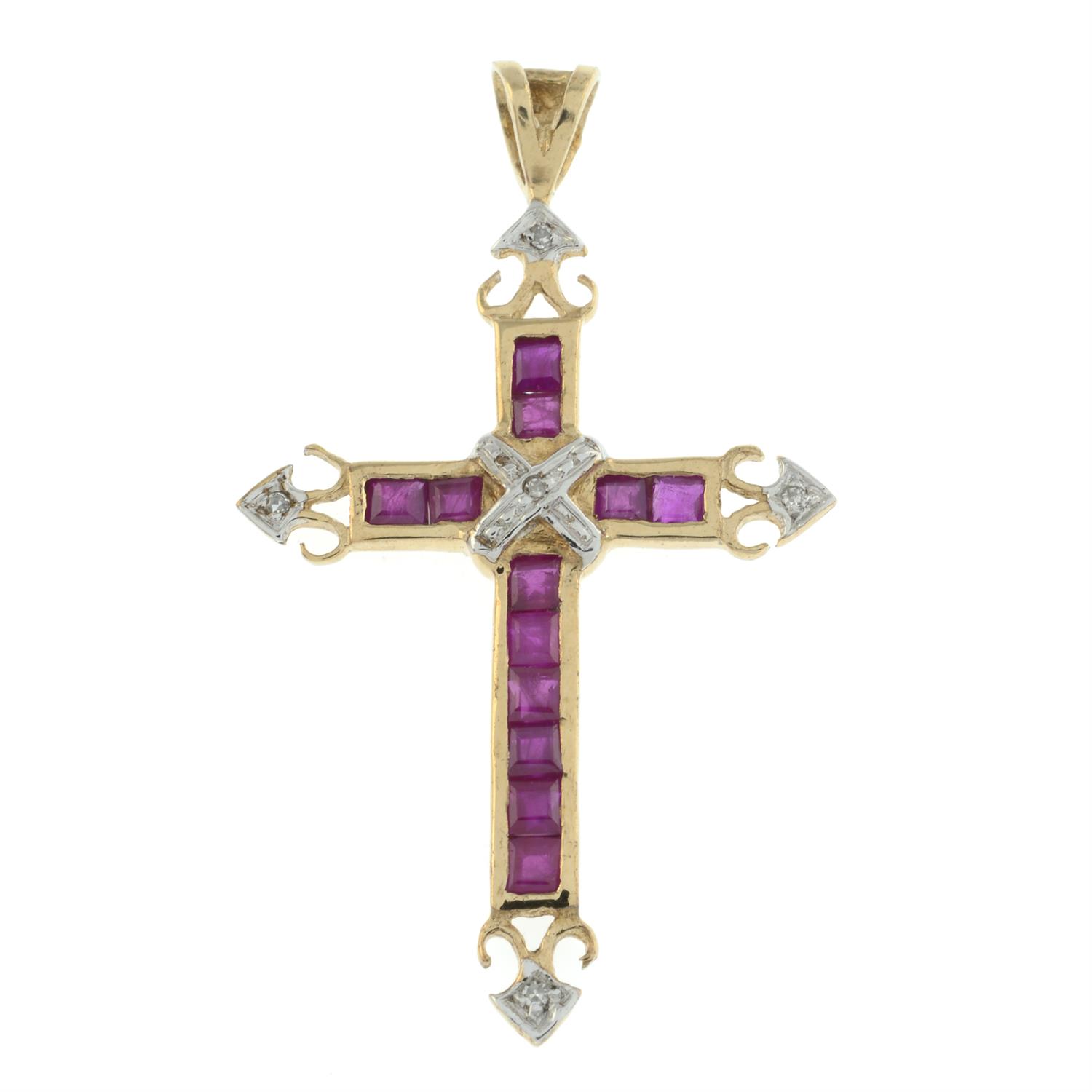 9ct gold diamond & ruby cross pendant