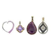 Four 9ct gold gem-set pendants