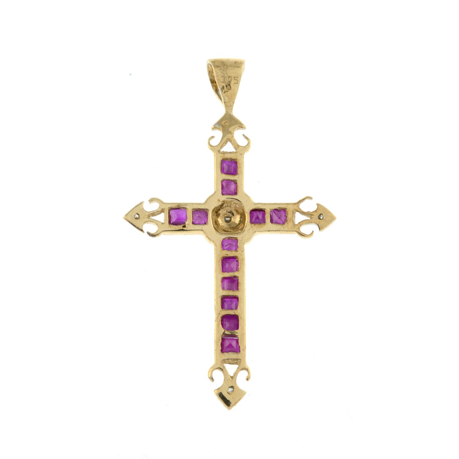 9ct gold diamond & ruby cross pendant - Image 2 of 2