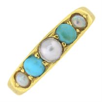 Victorian 18ct gold turquoise & split pearl ring