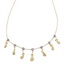 Edwardian 9ct gold pearl & amethyst necklace