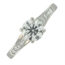 Platinum brilliant-cut diamond ring, with diamond sides.