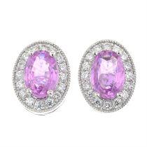 18ct gold pink sapphire and diamond cluster earrings.