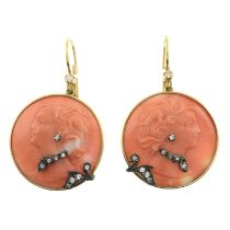 Coral & diamond drop earrings