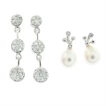 14ct gold diamond earrings & two pendants