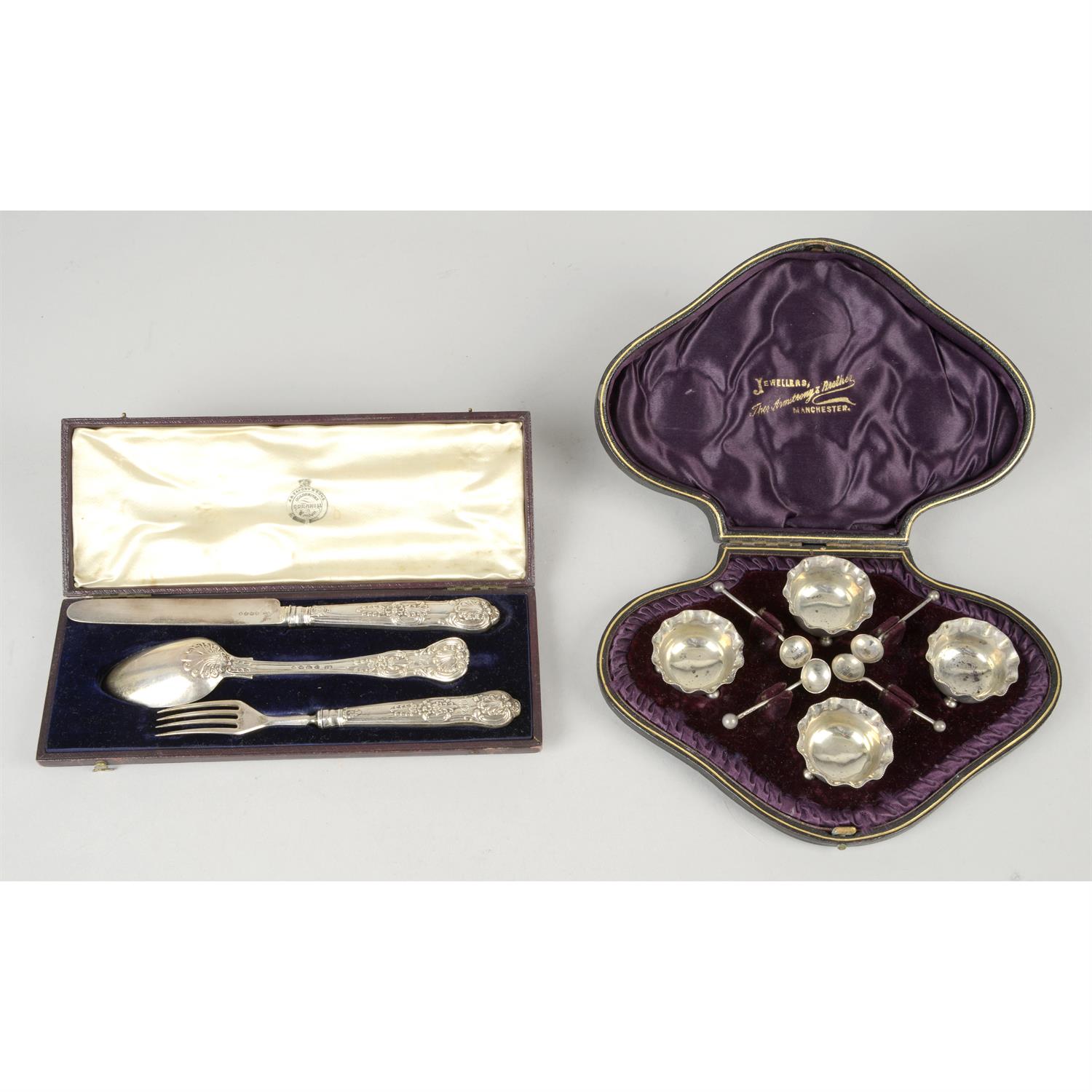 Victorian christening mug & cased salts; plus matched knife, fork & spoon set. - Image 3 of 5